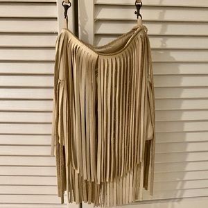 Cream Leather Fringe Purse